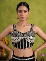 Black cotton silk lehenga choli with bandhani print dupatta