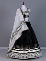 Black cotton silk lehenga choli with bandhani print dupatta