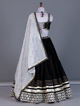 Black cotton silk lehenga choli with bandhani print dupatta