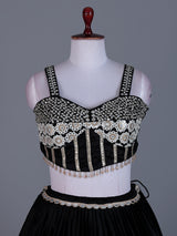 Black cotton silk lehenga choli with bandhani print dupatta