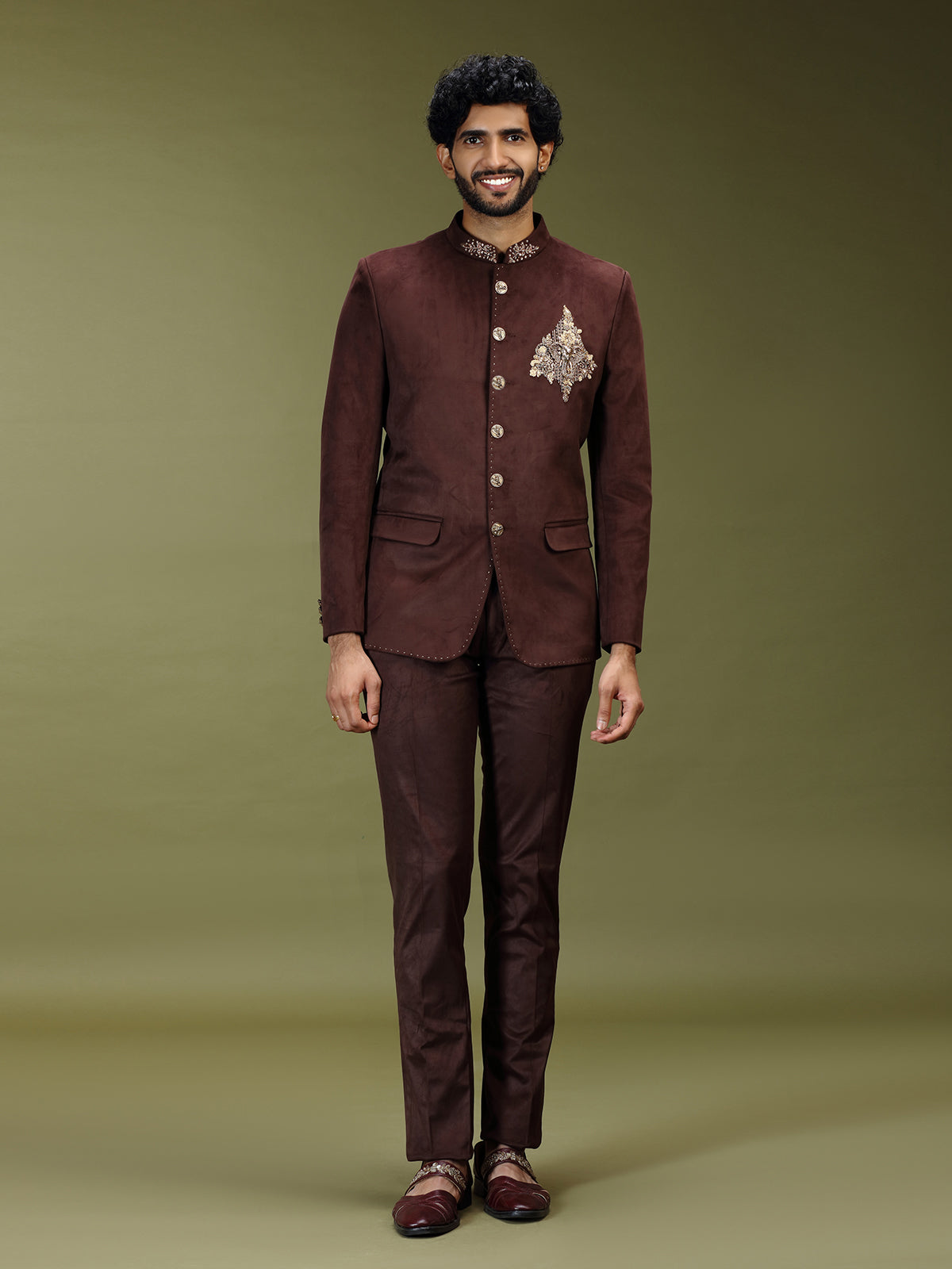 Brown royal velvet embroidered premium jodhpuri suit