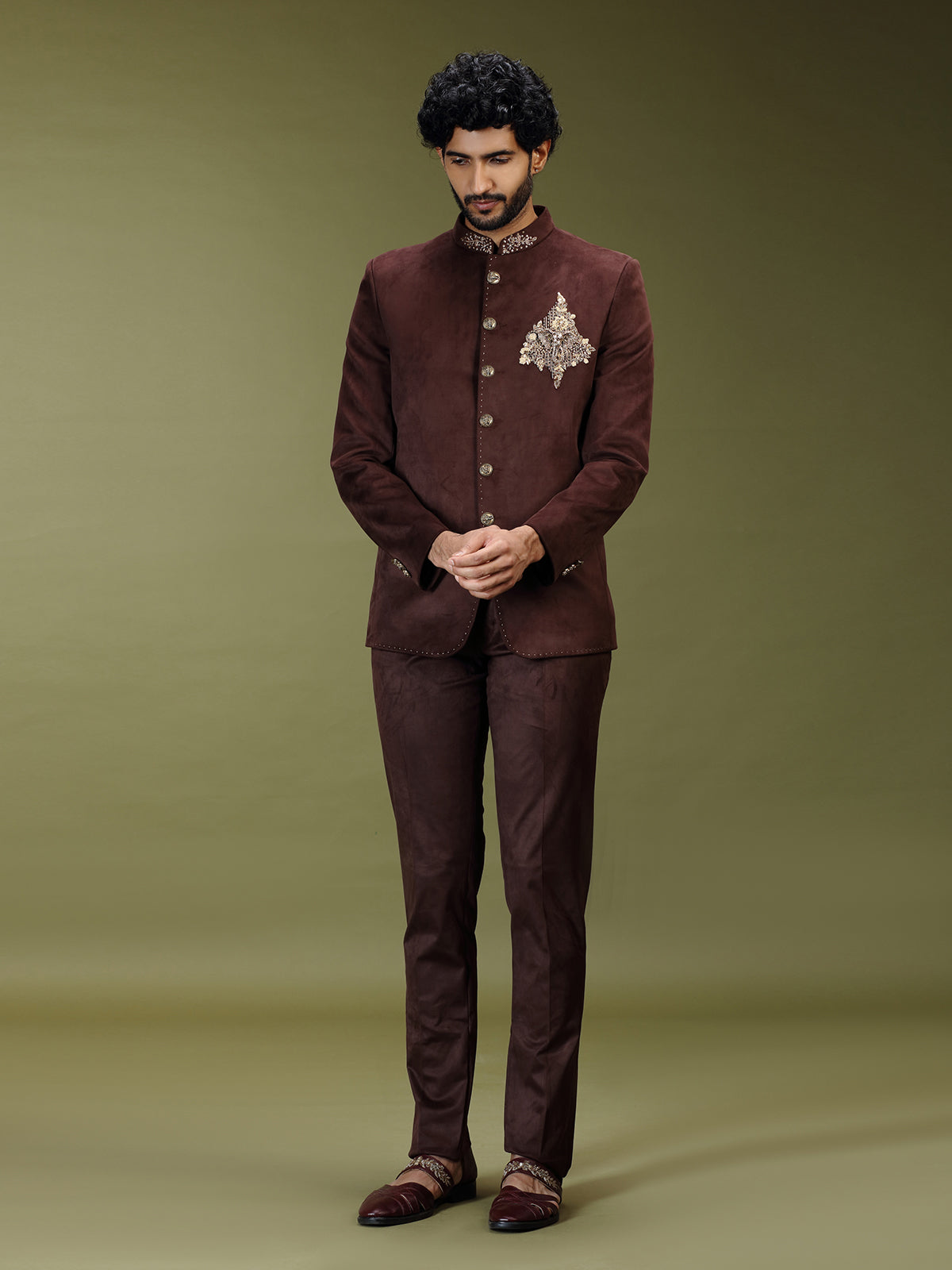Brown royal velvet embroidered premium jodhpuri suit