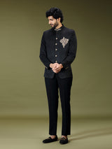 Black regal velvet embellished luxury jodhpuri suit