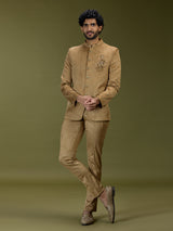 Gold royal krishna motif premium velvet jodhpuri suit