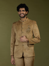 Gold royal krishna motif premium velvet jodhpuri suit