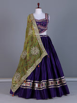 Deep purple cotton silk navratri lehenga choli with bandhani dupatta