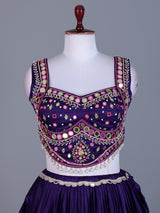 Deep purple cotton silk navratri lehenga choli with bandhani dupatta