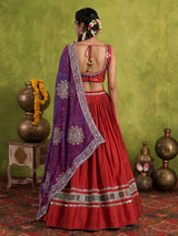 Brick red cotton silk navratri lehenga choli with bandhani dupatta
