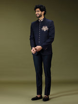 Navy blue regal crystal embellished luxury jodhpuri suit