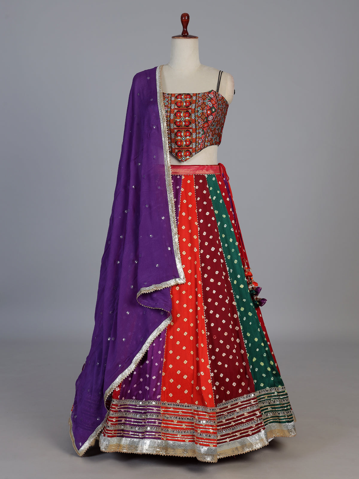 Multi colour printed navratri cotton silk lehenga choli
