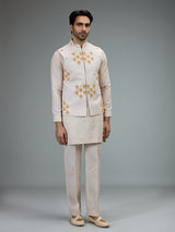 Cream embroidered mens waistcoat set