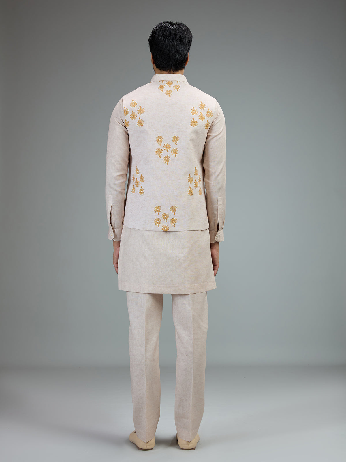 Cream embroidered mens waistcoat set