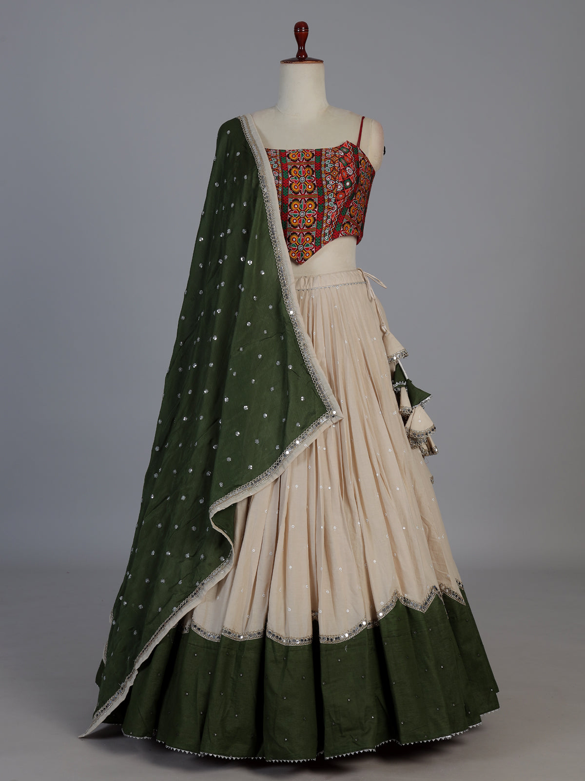 Cream cotton silk navratri fashion lehenga choli