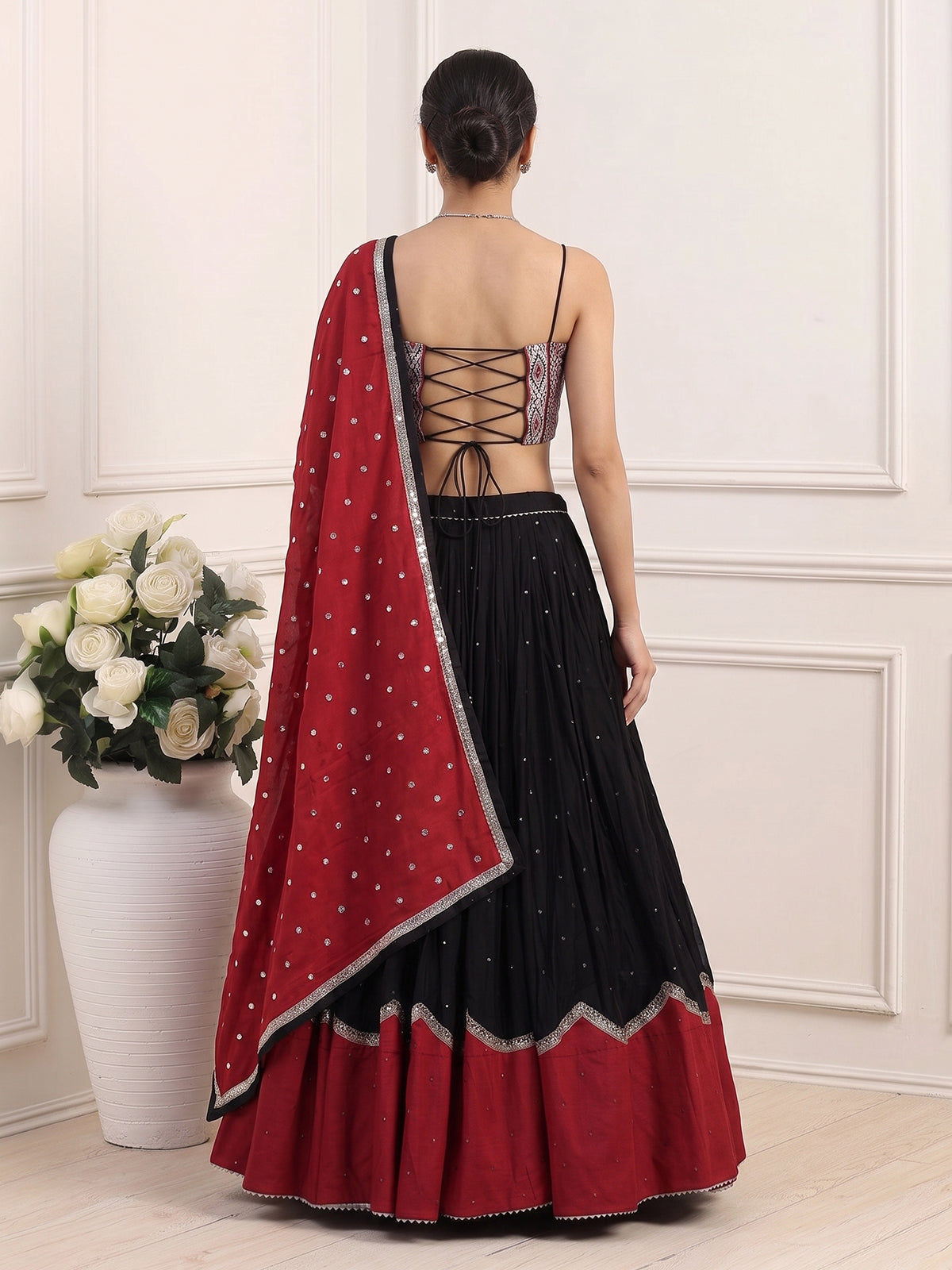 Black colour cotton silk navratri lehenga choli
