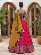 Pink folk art cotton silk navratri wear lehenga choli