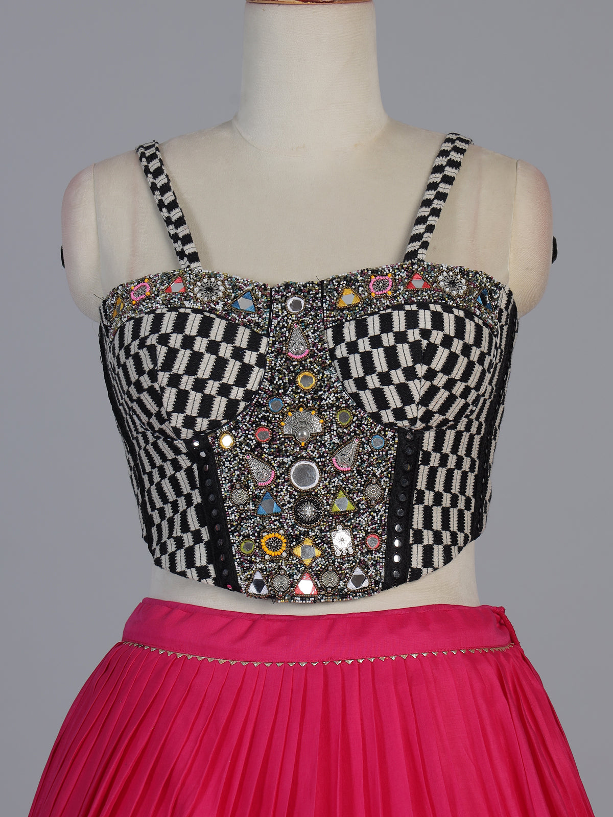 Pink folk art cotton silk navratri wear lehenga choli
