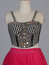 Pink folk art cotton silk navratri wear lehenga choli