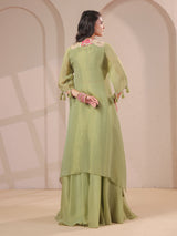 Pista green handwork kurta bustier and designer palazzo set