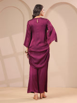 Purple handwork designer kurta with elegant modal satin palazzo