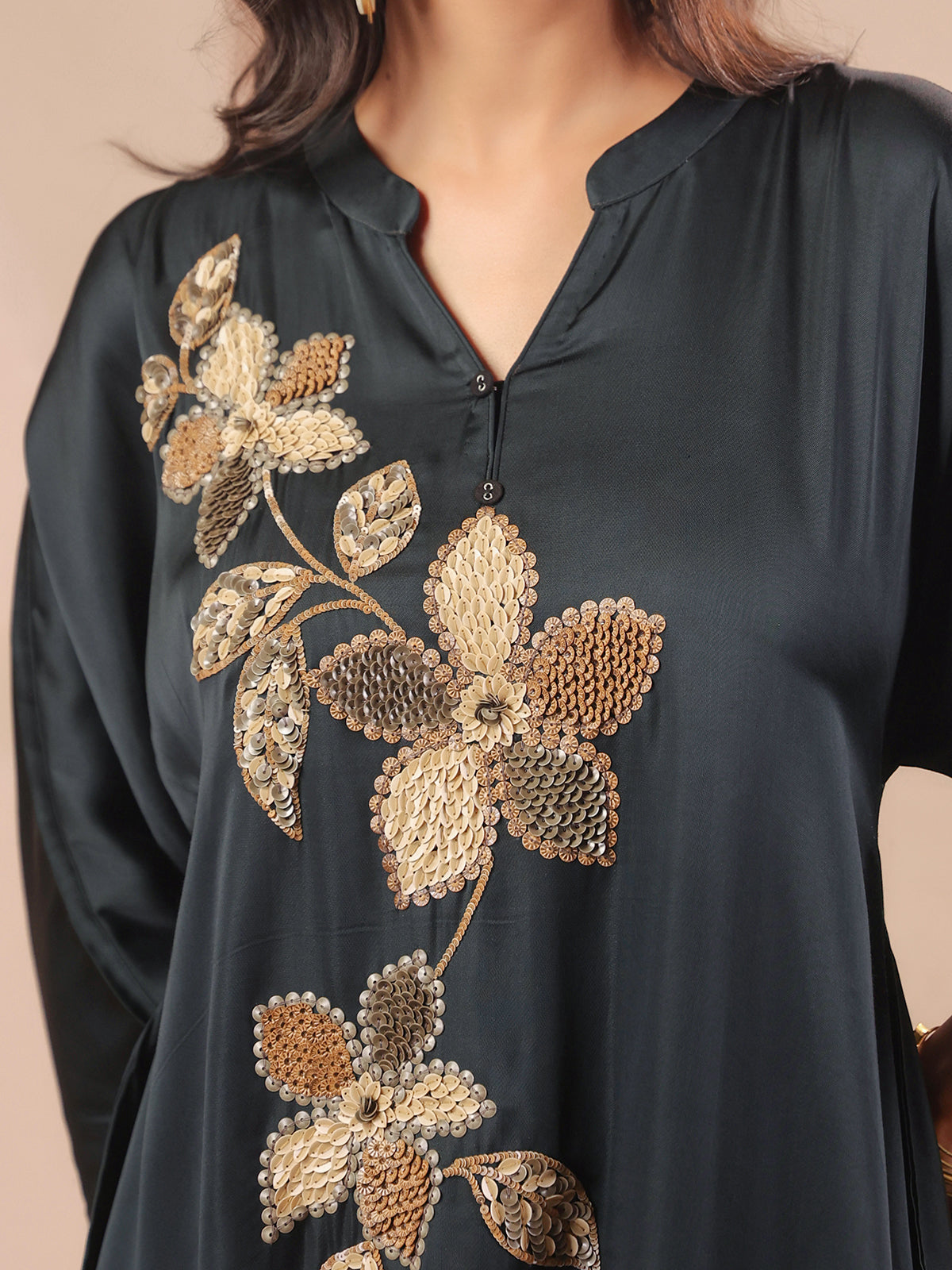 Charcoal black hi-lo handwork kurti with designer dhoti pants