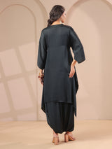 Charcoal black hi-lo handwork kurti with designer dhoti pants