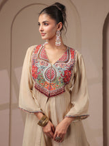 Beige handwork kurta palazzo set with shimmering organza