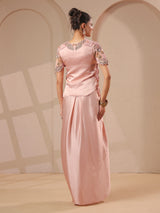 Pink rose-gold bustier handwork top with designer indowestern