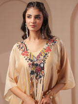 Cream A-line handwork kurta with inner and designer palazzo