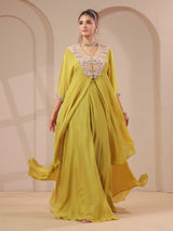 Mehendi yellow handwork kurta bustier with designer palazzo
