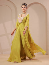 Mehendi yellow handwork kurta bustier with designer palazzo