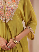 Mehendi yellow handwork kurta bustier with designer palazzo