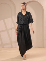 Black handwork jacket with bustier and designer indowestern