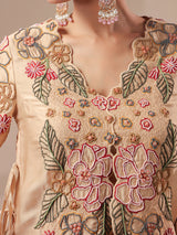 Cream rose-gold bustier handwork jacket with elegant indowestern