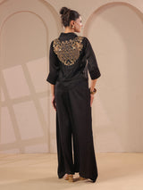 Black handwork top bustier with collar neck and palazzo