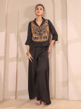 Black handwork top bustier with collar neck and palazzo