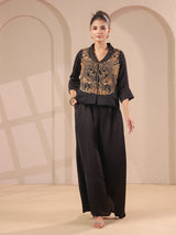 Black handwork top bustier with collar neck and palazzo
