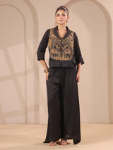 Black handwork top bustier with collar neck and palazzo