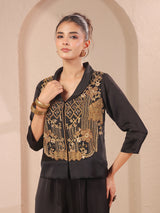 Black handwork top bustier with collar neck and palazzo