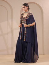 Navy handwork bustier overlay with designer jacket style palazzo
