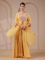 Light yellow handwork kurta bustier palazzo festive designer set