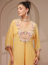 Light yellow handwork kurta bustier palazzo festive designer set