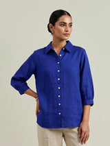 Blue linen women shirt