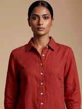 Rust red linen women shirt