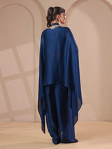 Royal blue handwork overlay bustier with designer drape skirt