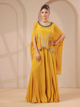 Mustard yellow handwork cape with elegant designer palazzo
