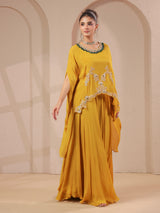 Mustard yellow handwork cape with elegant designer palazzo