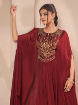 Maroon handwork bodice flared top with designer palazzo