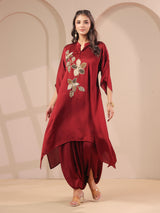Maroon handwork kurti with contemporary dhoti pants