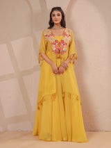 Mustard yellow handwork kurta bustier with shimmering palazzo