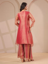 Onion pink handwork yoke kurta with tissue organza palazzo